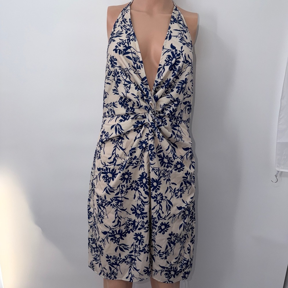CUPSHE Size M‎ Blue Floral Halter Open Back Summer Mini Dress Tropical